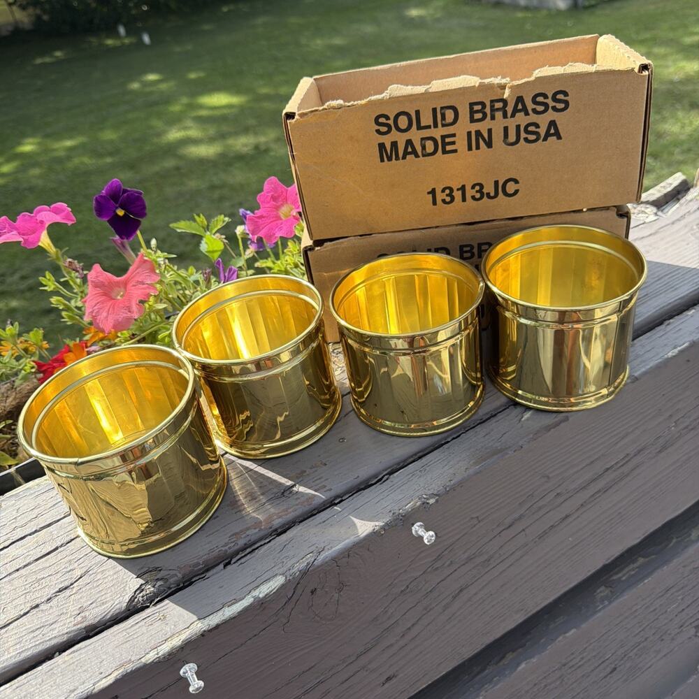 Vtg Home Interiors Set 4 Solid Brass Decorative Containers Gold Glam Retro USA